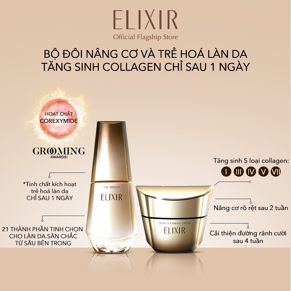 (Hannah x ELIXIR) Bộ Serum trẻ hóa làn da Elixir THE SERUM 50ml + Kem dưỡng cải thiện chảy xệ TOTAL 