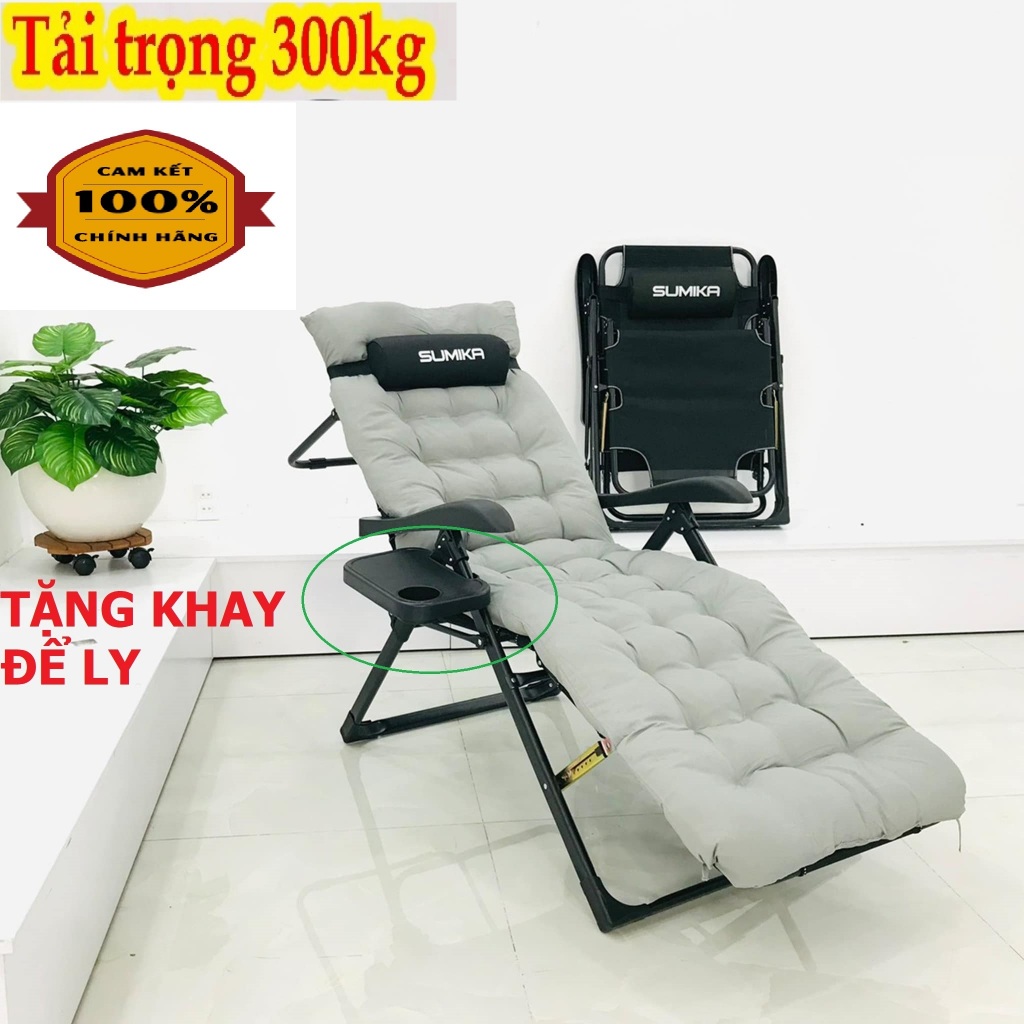 Ghế xếp thư giãn Sumika 168 (ngã thành giường) - Sơn tĩnh điện cao cấp, TẶNG KHAY, GA TRÙM