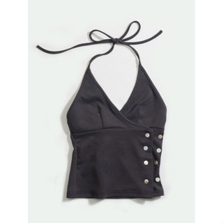  Áo ERRORIST cổ yếm đắp tà 2 hàng nút xà cừ xám 