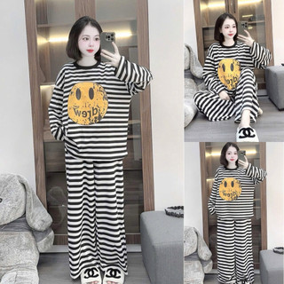  SET BỘ KẺ MẶT CƯỜI DÀI TAY QUẦN XUÔNG ỐNG RỘNG SÉT BỘ THU ĐÔNG MẶC Ở NHÀ ĐỒ NGỦ THOẢI MÁI 