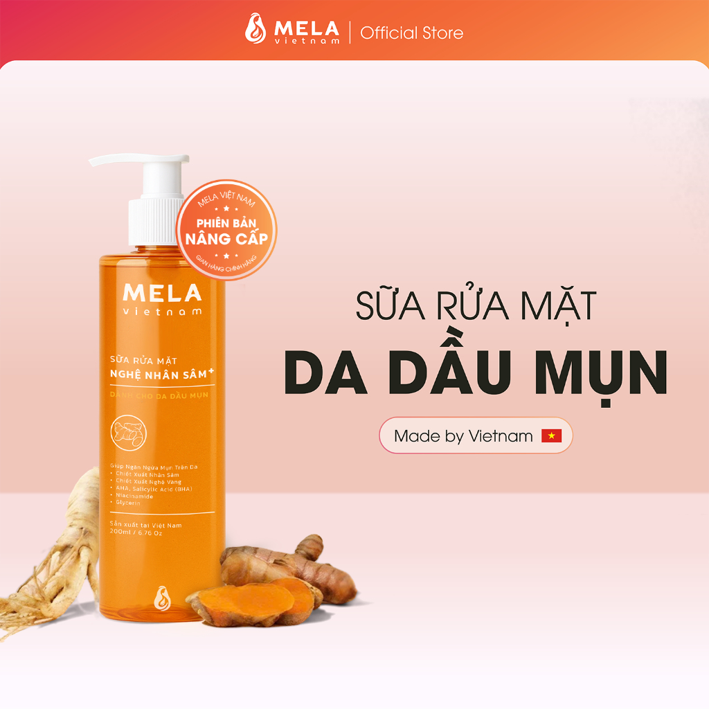   Mela  Sữa rửa mặt Nghệ Nhân Sâm +  full size  cho da dầu mụn AHA & BHA Niacinamide  B3  M02S 
