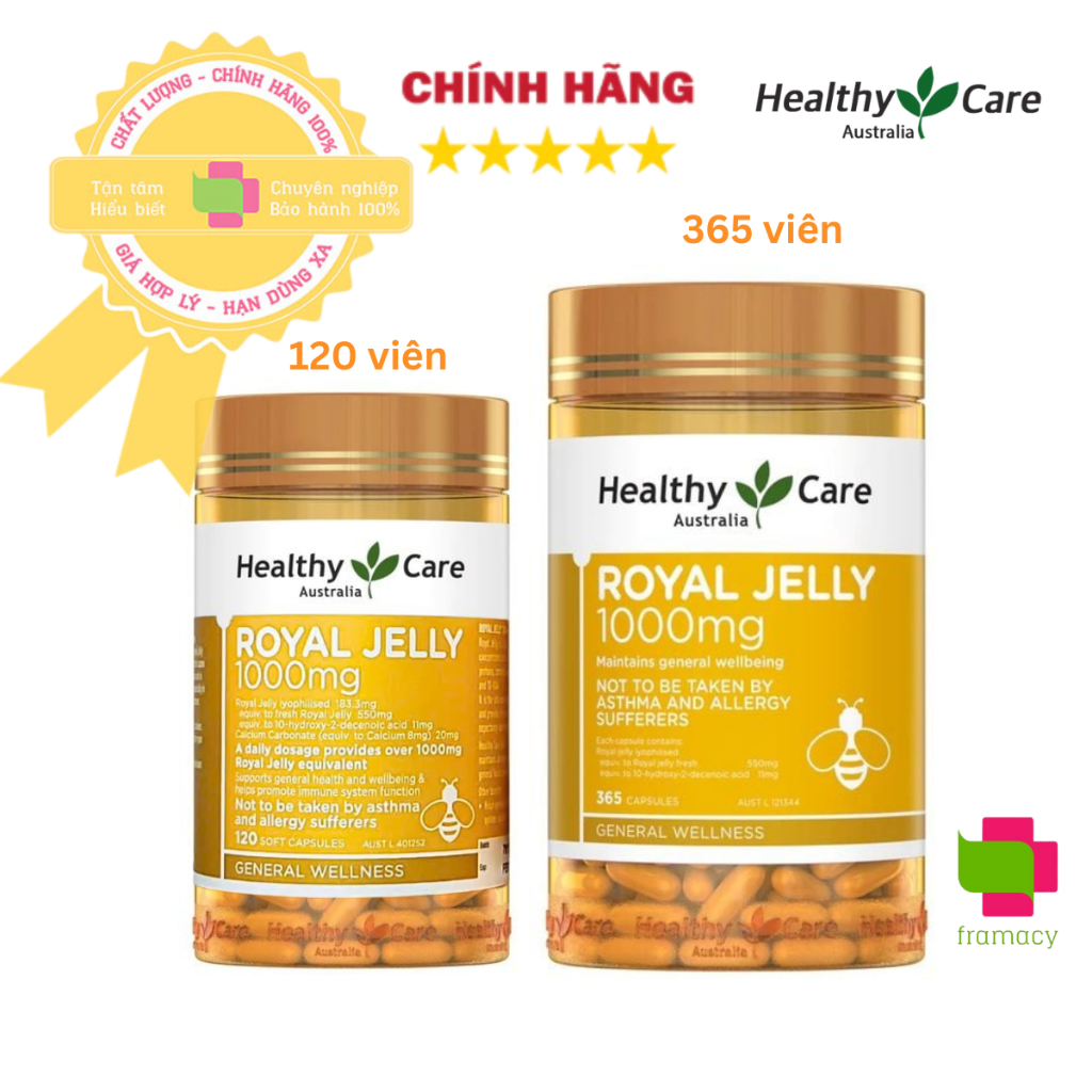  Sữa Ong Chúa Healthy Care Royal Jelly 1000mg Úc  365 viên  làm đẹp da cải thiện nội tiết chống lão hóa 