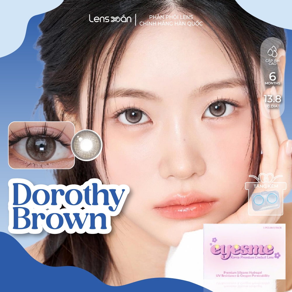 Kính áp tròng cận 6 tháng LENS XOẮN lens nâu tự nhiên giãn tròng 14.5 có viền tròn mắt long lanh EYESM DOROTHY