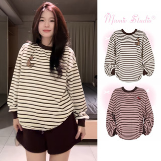  Áo sọc Mamie bo tay dài thêu hoạ tiết xinh xắn thời trang nam nữ 