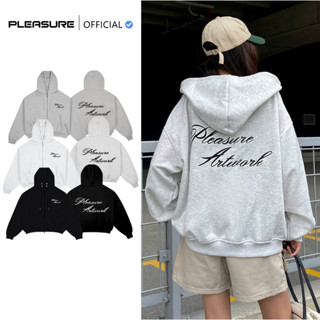  Không Xù Lông  Áo Hoodie Zip Vải 2 Da Cao Cấp Chữ Thêu Nổi PLEASURE "Artwork" Boxy Form Châu Âu Dáng Rộng Unisex 