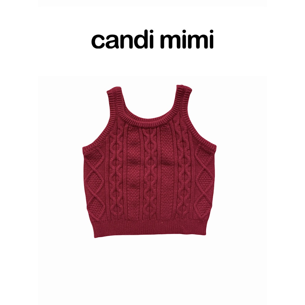 CANDI MIMI Áo Gile Len Đỏ Vân Thừng NT5709