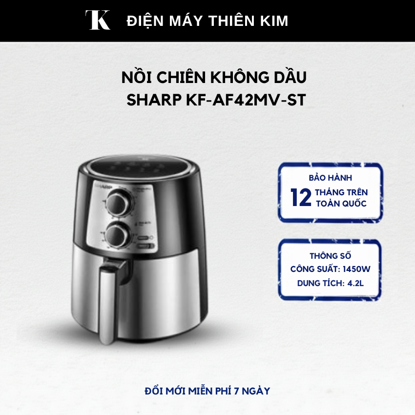 Nồi chiên không dầu Sharp KF-AF42MV-ST - 4.2L 1450W - công nghệ làm nóng Rapid Air - bảo hành 12 thá