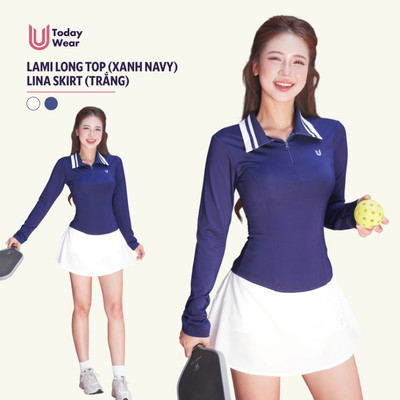 [THU ĐÔNG - DEAL HỜI MỞ BÁN] Set đồ tập thể thao áo Lami Long Top dài tay xanh và chân váy Lina skirt trắng Today U Wear