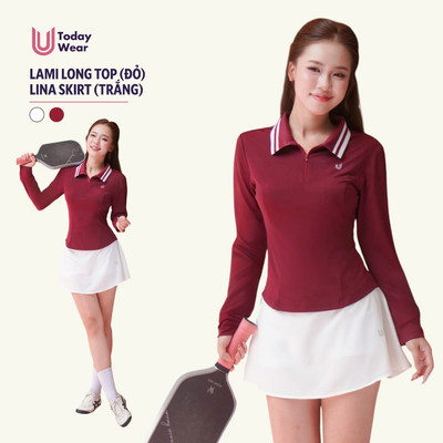 [THU ĐÔNG - DEAL HỜI MỞ BÁN] Set đồ tập thể thao áo Lami Long Top dài tay đỏ và chân váy Lina skirt trắng Today U Wear
