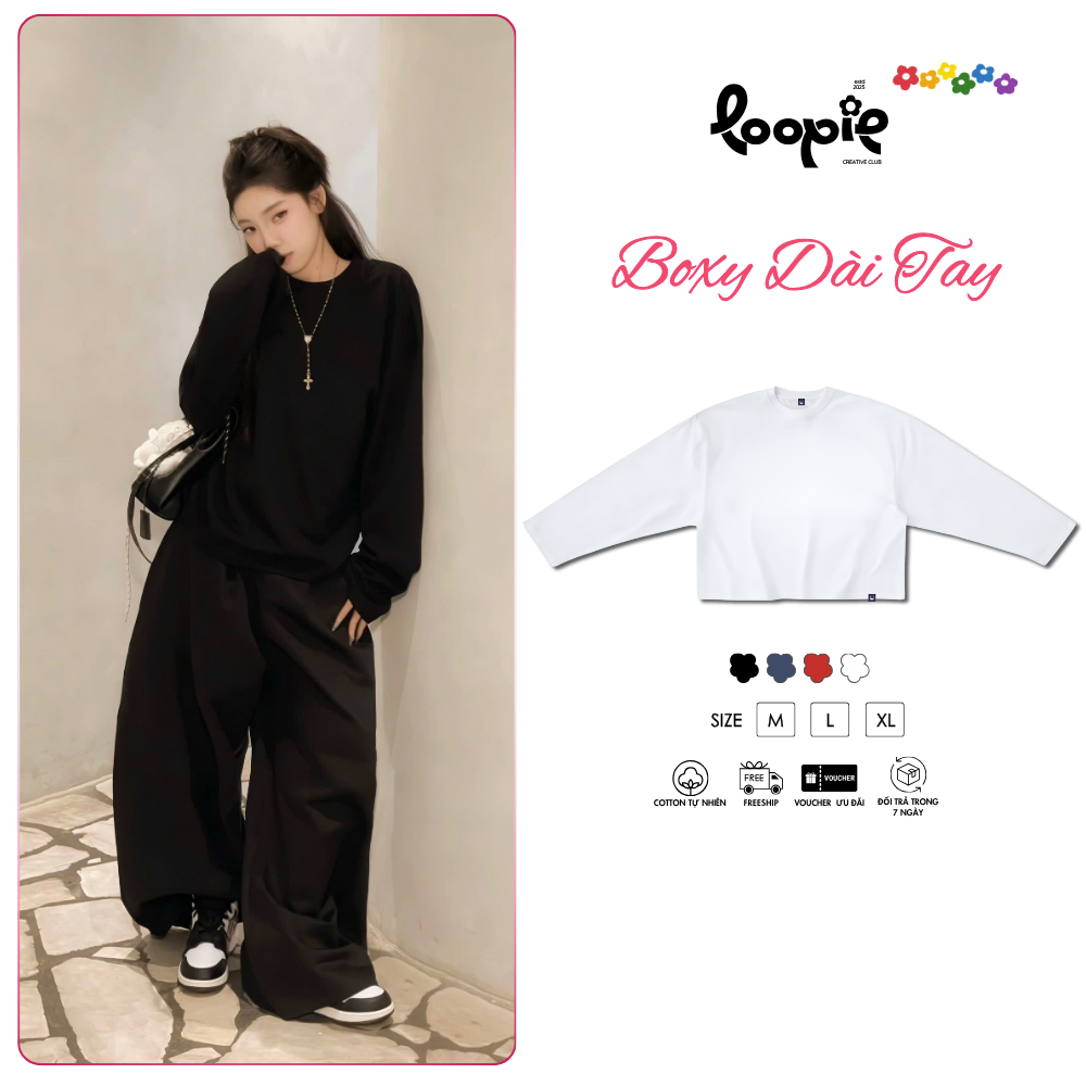 Áo Thun Boxy Tay Dài Trơn By Loopie Club BST92 Chất Cotton Co Giãn 4 Chiều Thu Đông Cho Nam Nữ