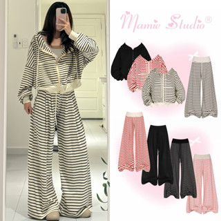  Set Áo khoác và Quần dài cạp lưng to Mamie ống rộng có tách lẻ sản phẩm quần có túi phía sau tôn dáng thời trang nữ. 