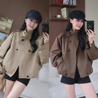  Áo khoác kaki măng tô form BOXY có cầu vai 6 cúc Nữ the.sweaterweather TSW 