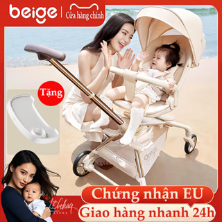  xe đẩy gấp gọn cho bé Beige,gấp gọn đảo chiều 3 tư thế tặng khay bàn ăn,Giảm Xóc Lò Xo 