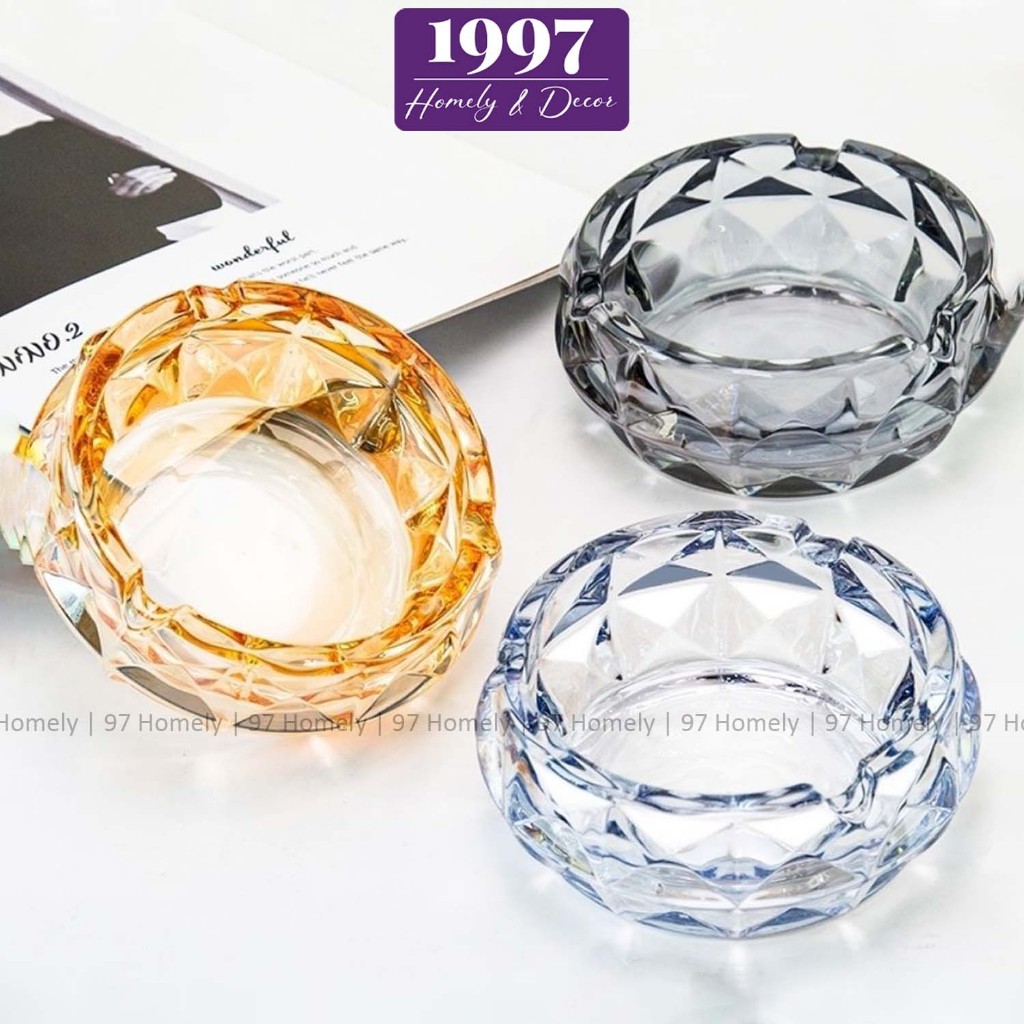 Gạt Tàn Thủy Tinh 97HOMELY Hình Dạng Tròn Cắt Nét Nhiều Màu Trong Suốt Cao Cấp DT251002701