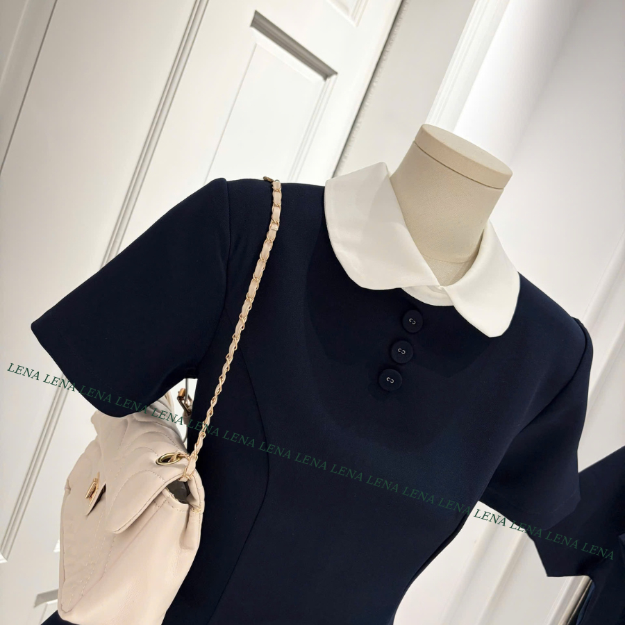 (CÓ BIGSIZE) Váy tiểu thư cổ sen chiết eo, Đầm công sở dáng xòe tay ngắn Basic thanh lịch LENA 3151 | BigBuy360 - bigbuy360.vn