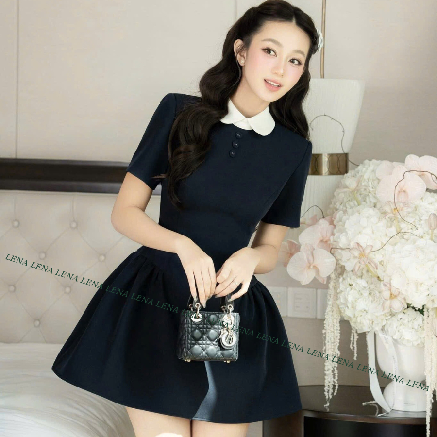 (CÓ BIGSIZE) Váy tiểu thư cổ sen chiết eo, Đầm công sở dáng xòe tay ngắn Basic thanh lịch LENA 3151 | BigBuy360 - bigbuy360.vn