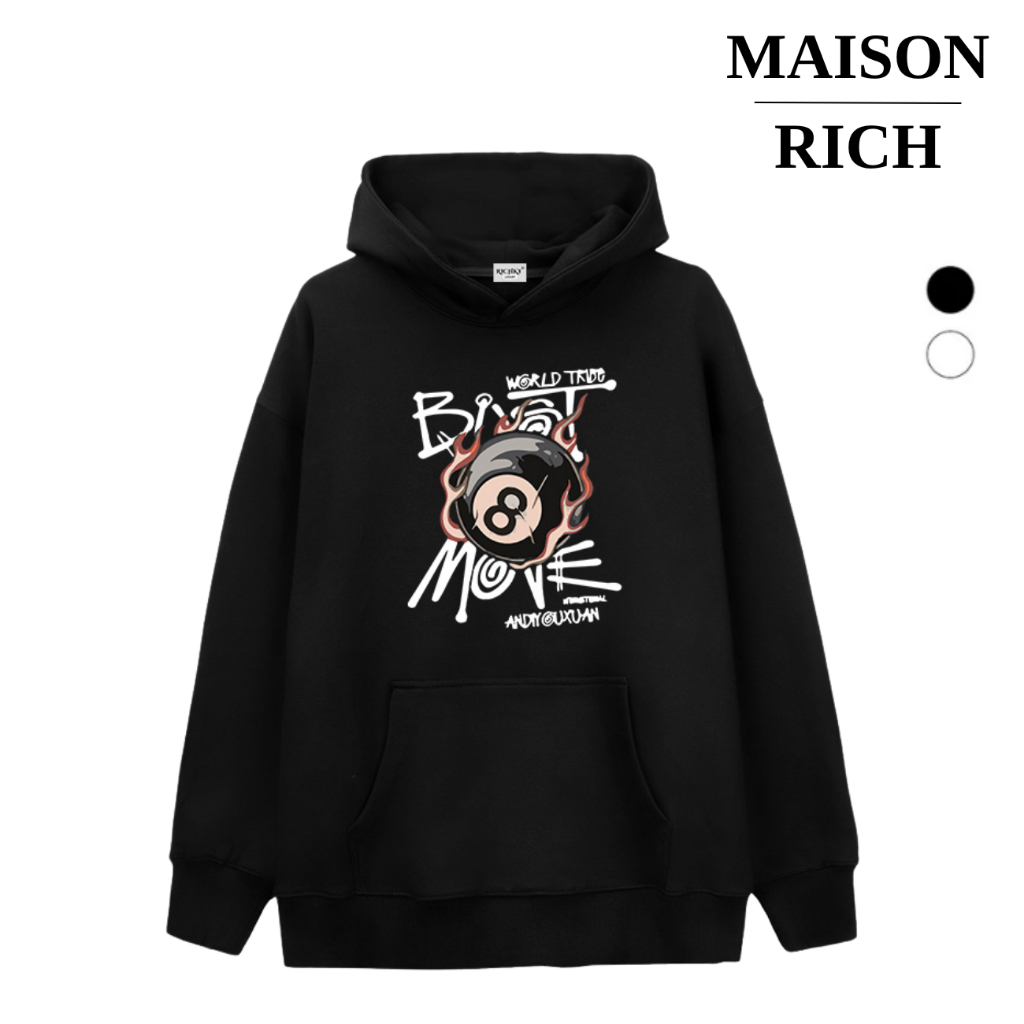 Áo Hoodie Maison Rich Premium Nỉ Bi A Lửa 8Ball Flames