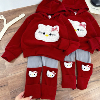  Set mèo xù có mũ mix quần legging bé gái 