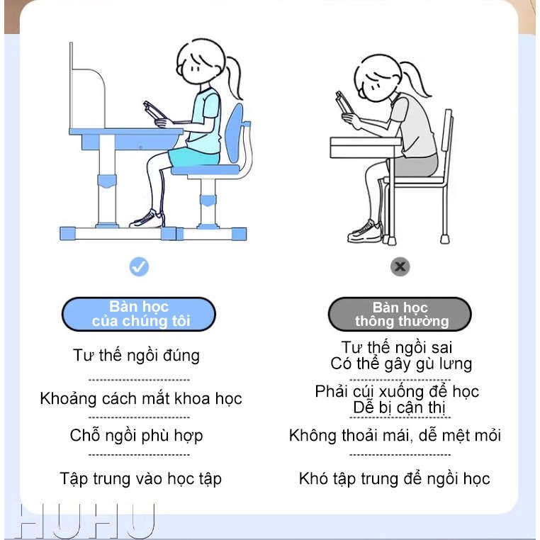 HUHU Bàn học nâng hạ mua bàn tặng ghế chống gù bảo vệ mắt tiện dụng cho mọi lứa tuổi dễ lắp ráp | BigBuy360 - bigbuy360.vn