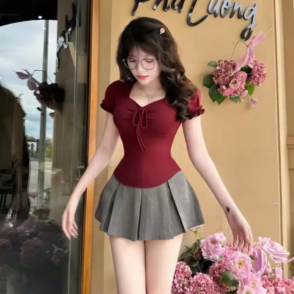 CÓ BIGSIZE - Áo nữ cổ vuông kiểu tiểu thư tay ngắn phối dây rút A260 | BigBuy360 - bigbuy360.vn