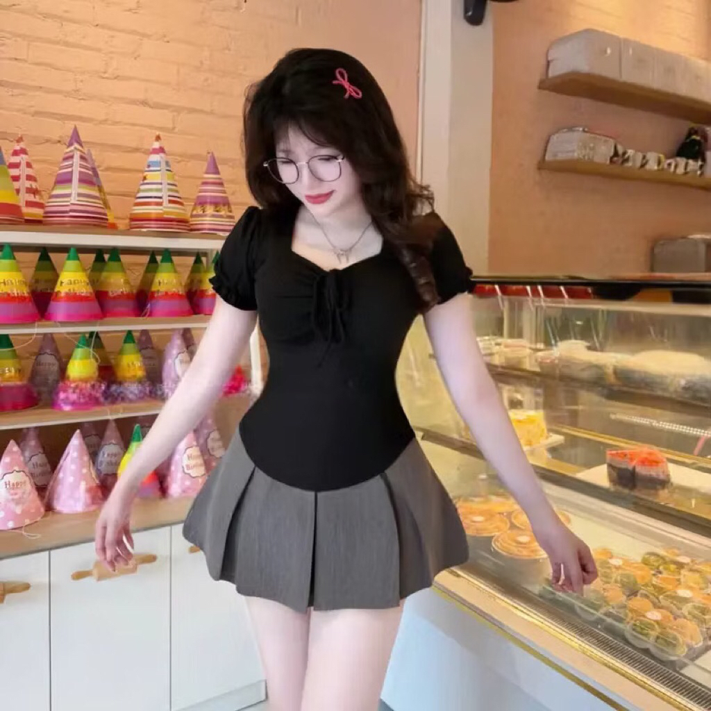 CÓ BIGSIZE - Áo nữ cổ vuông kiểu tiểu thư tay ngắn phối dây rút A260 | BigBuy360 - bigbuy360.vn