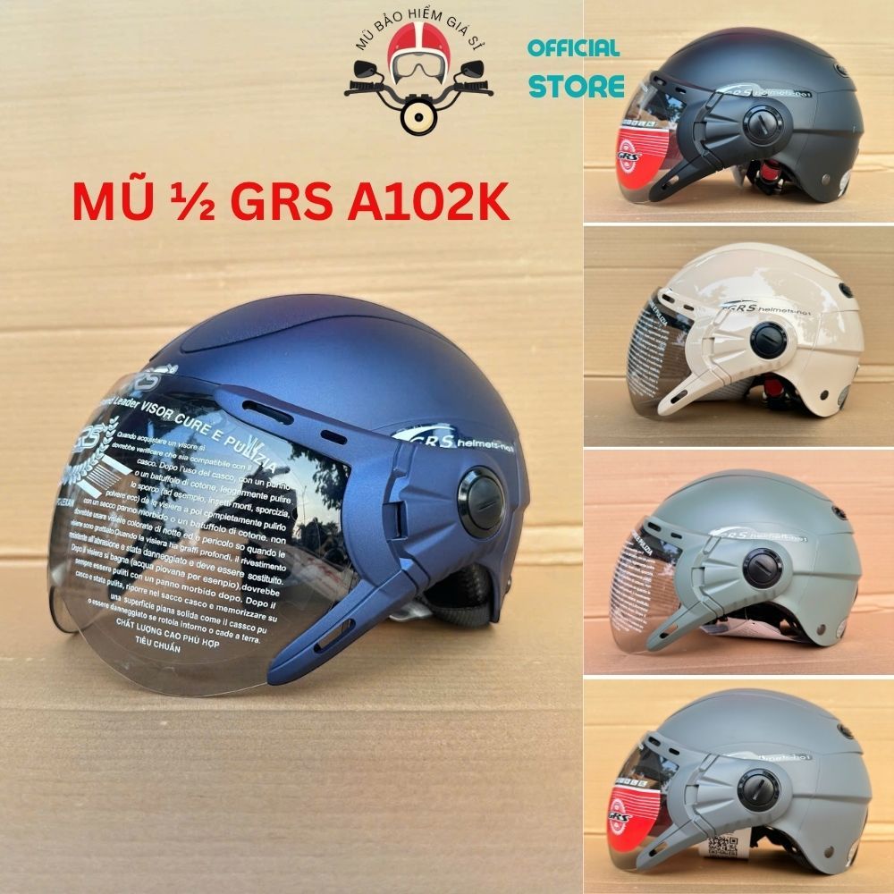 Mũ Bảo Hiểm Nửa Đầu GRS a102k Có Kính chắn gió chống bụi và tia uv nhiều mầu dành cho xe máy