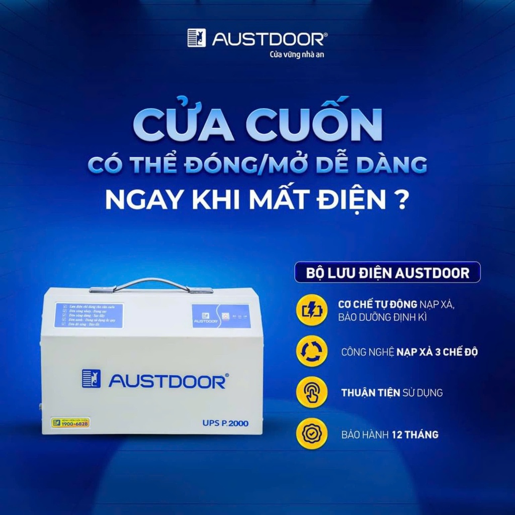 Bình lưu điện cửa cuốn  Austdoor P2000 Ups Chính hãng