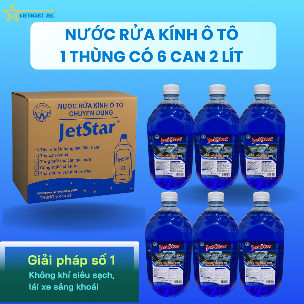 Nước Rửa Kính Ô Tô 1 Thùng 6 Can 2L Dòng Cao Cấp JETSTAR PP Bởi VIEMART JSC