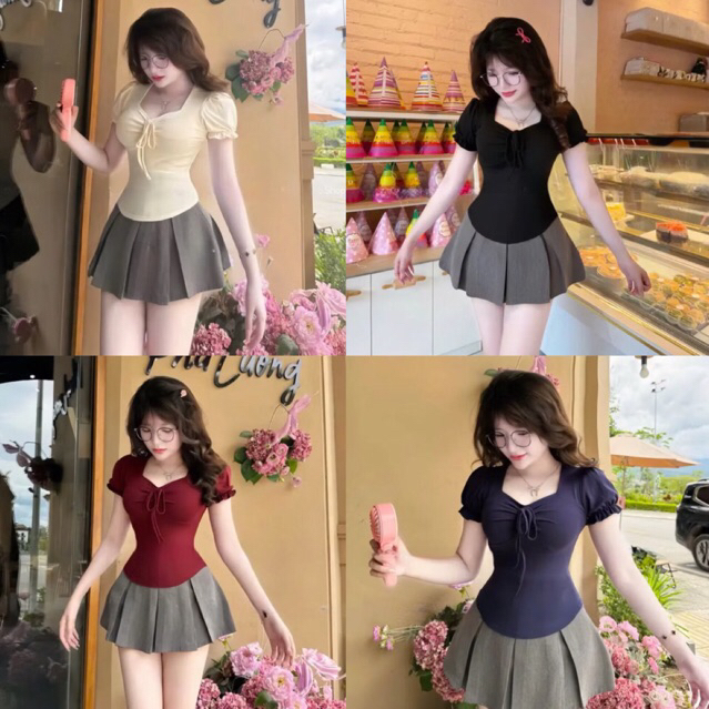 CÓ BIGSIZE - Áo nữ cổ vuông kiểu tiểu thư tay ngắn phối dây rút A260 | BigBuy360 - bigbuy360.vn