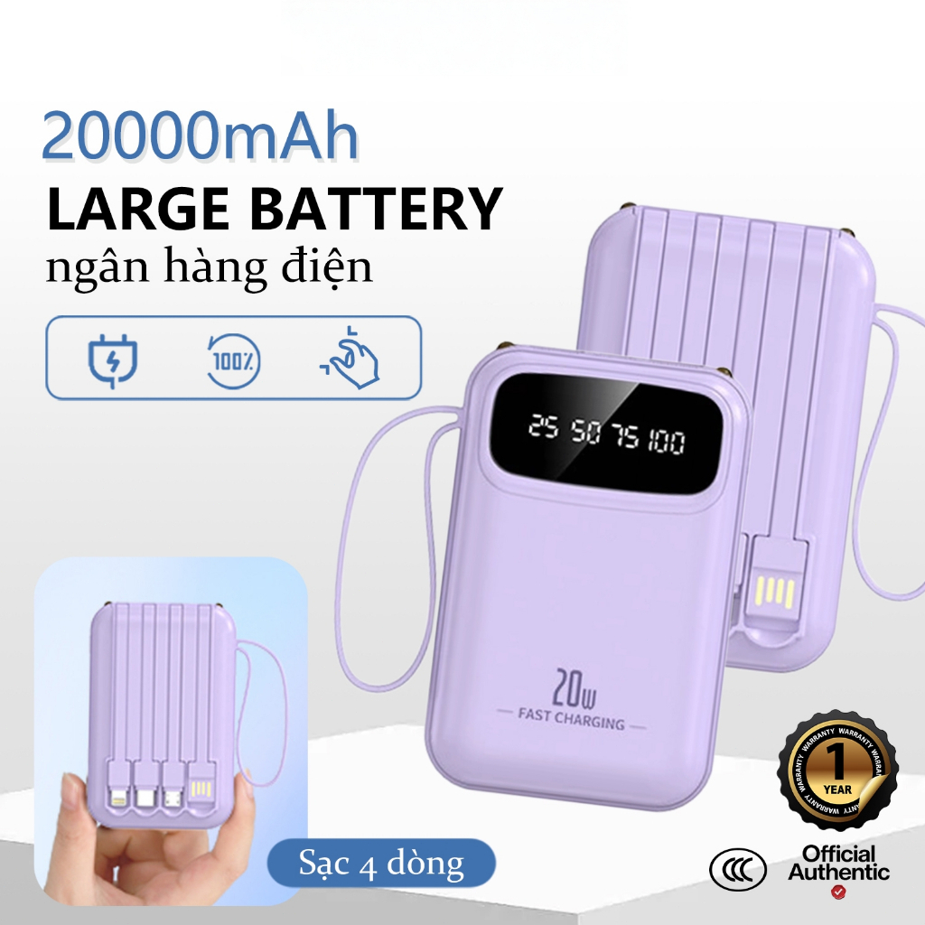 20000mah đa chức năng xách tay sạc kho báu｜Công suất lớn với 4 cáp sạc nhanh