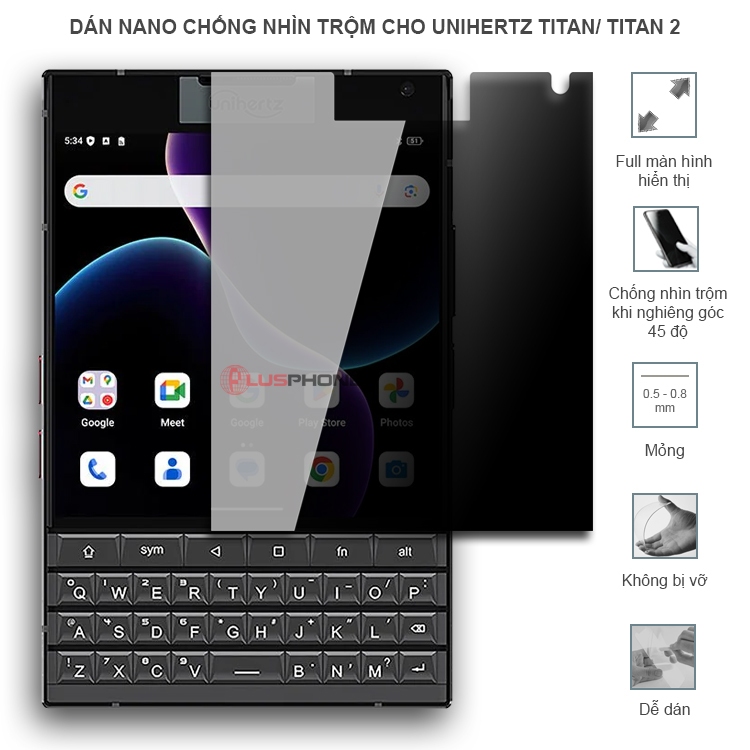 Dán chống nhìn trộm trong HD hoặc nhám AG cho Unihertz Titan/ Titan 2 - Dán dẻo nano