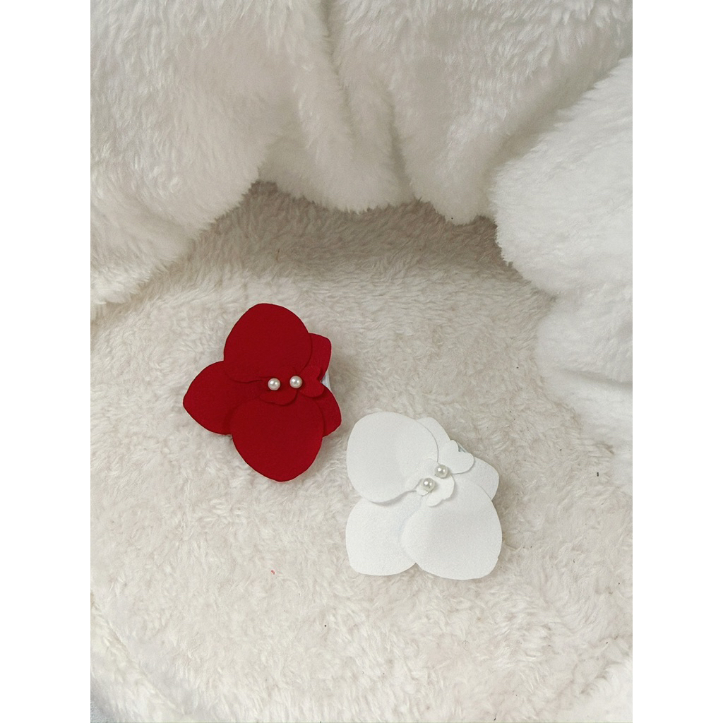 [SẴN] kẹp tóc Hoa xinh handmade by Cici đỏ đô / trắng