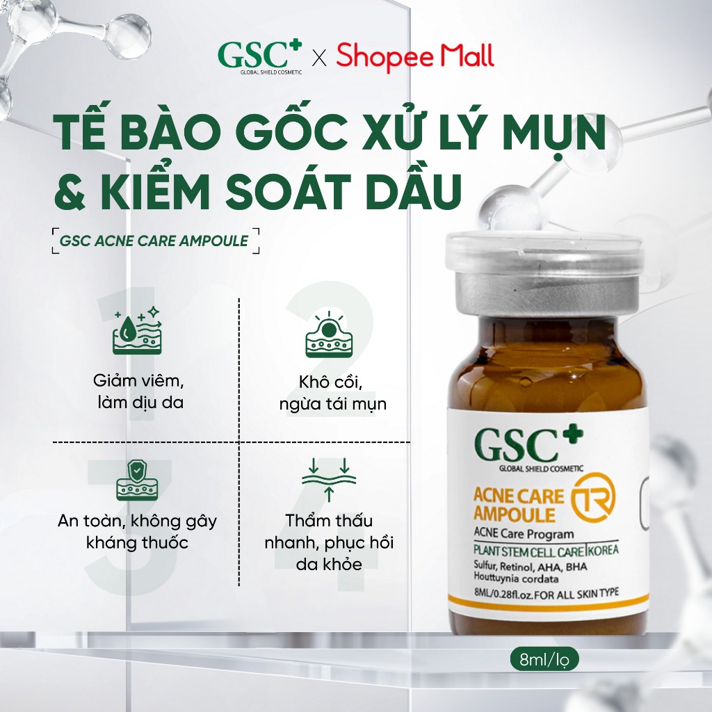  Tế Bào Gốc Hỗ Trợ Xử Lý Mụn Hàn Quốc GSC Acne Care Ampoule TR 8ml – Tế Bào Gốc Chống Viêm Ngăn Ngừa Mụn Mới 