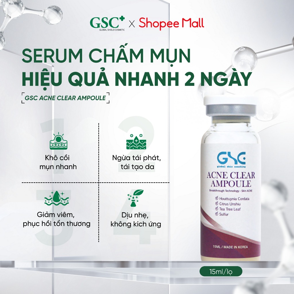 Serum Hỗ Trợ Xử Lý Mụn Nhanh 2 Ngày Hàn Quốc GSC Acne Clear Ampoule - Chấm Mụn Giúp Ngăn Ngừa Mụn Mới 15ml