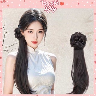  Tóc giả đuôi ngoạm xoăn dài 50cm phối búi kẹp phong cách cổ trang cho nữ 