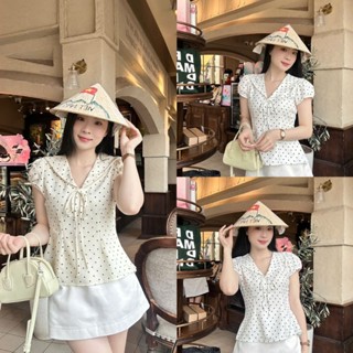  Áo sơ mi nữ chấm bi cổ thủy thủ tay ngắn trẻ trung LAMO - B1457M 