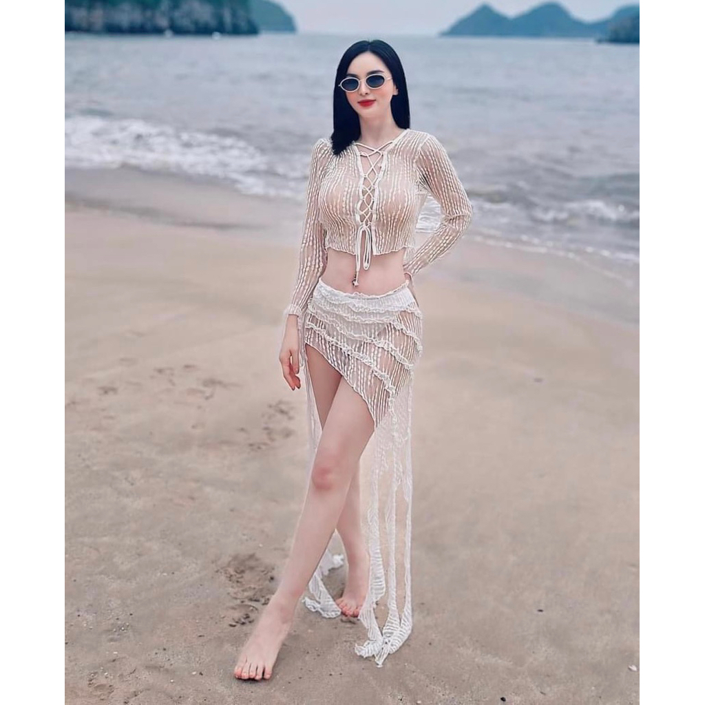 STORK BIKINI - Bikini 3 món, bikini ren tua rua trắng