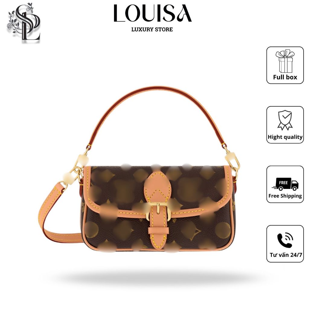 Túi xách 20 mini Louisa Store, da cao cấp, hoạ tiết cổ điển, dây đeo làm bằng da