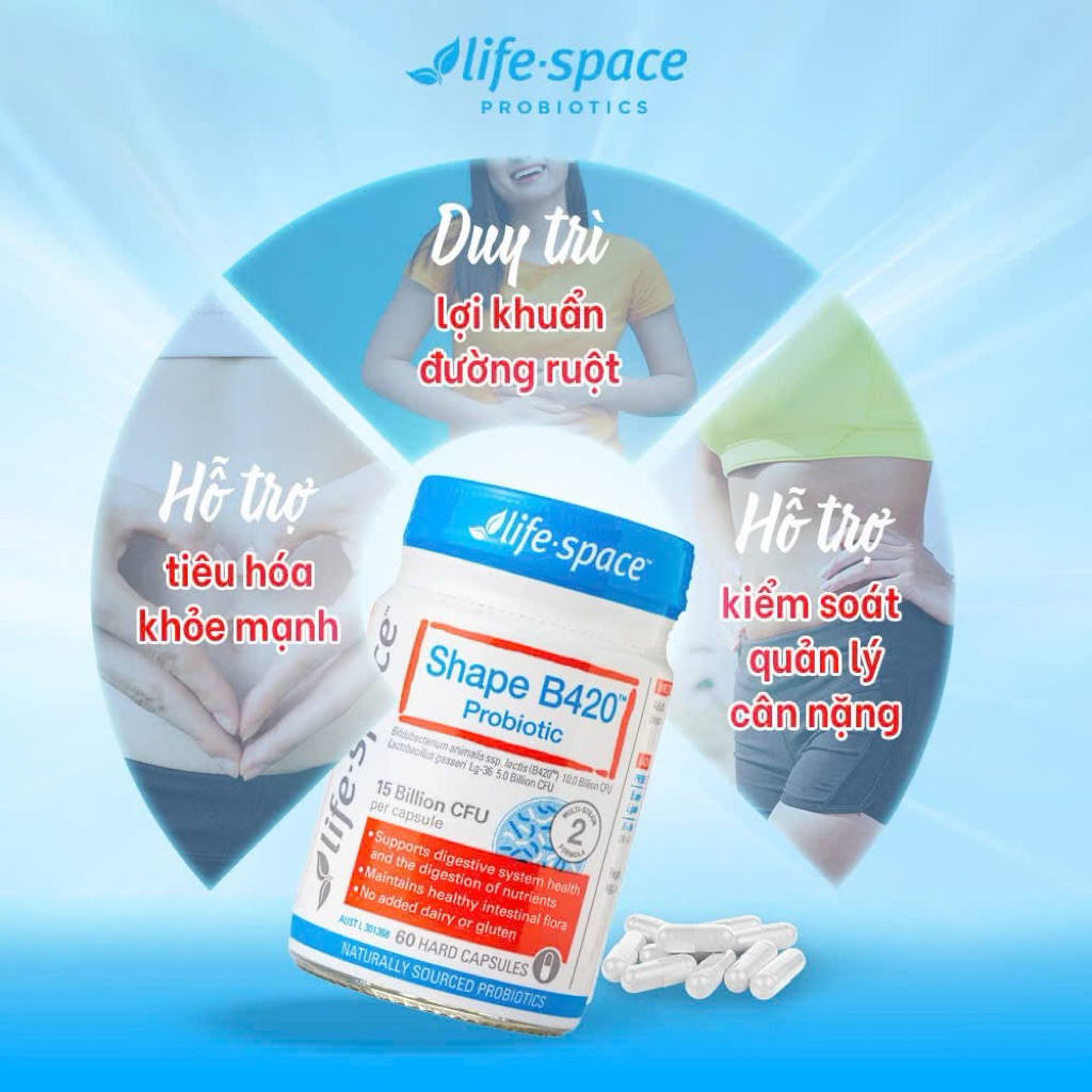Men vi sinh Life Space Shape B420 Probiotic 60 viên*2 – Chứa prebiotic, hỗ trợ đốt mỡ, giảm cân và c