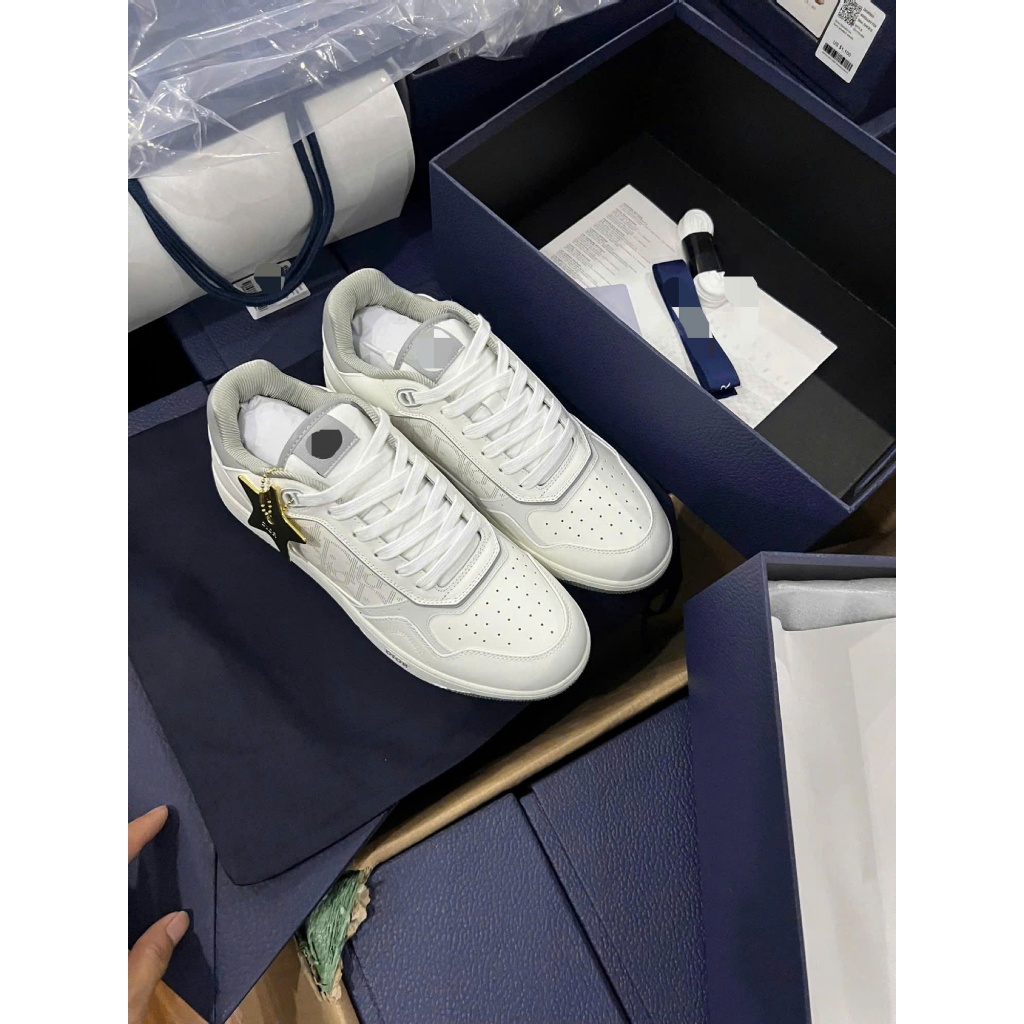 Giày sneaker thể thao luxury da bê nguyên tấm b27 dành cho nam nữ,êm đẹp trắng xám