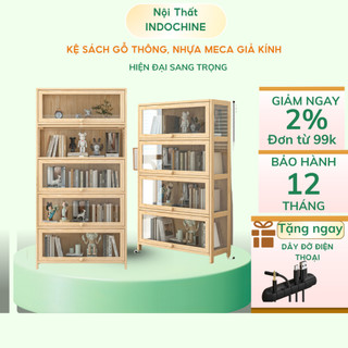 Tủ sách gỗ thông nhiều tầng cửa kính acrylic tiện lợi kệ đựng đồ đa năng phòng khách phòng ngủ 