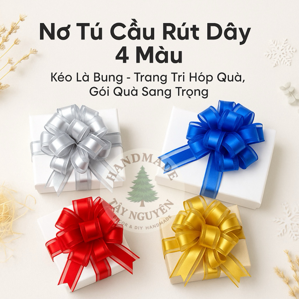 Nơ Trang Trí Quà Tặng Rút Sẵn – Nơ Ruy Băng Bản To Màu Đỏ, Xanh, Vàng Kim – Gói Quà, Trang Trí Hộp