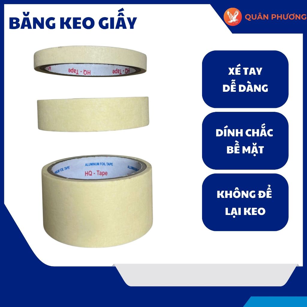 Combo 5 Cuộn Băng Keo Giấy – Dễ Xé Tay, Dính Chắc, Bóc Sạch, Che Sơn Không Lem