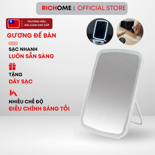  Gương để bàn trang điểm RICHOME MR148. Gương decor có đèn LED chân chống nút cảm biến tắt bật 