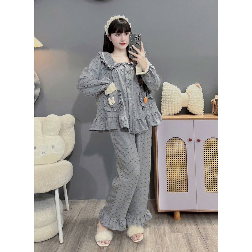 Bộ Bầu - bộ sau sinh - BỘ DÀI VÂN MÂY ĐŨI HÌNH CỔ SEN CÀ RỐT HAI TÚI - Nhiều Hình, Áo Có Khoá Kéo & Quần Có Chun Chỉnh