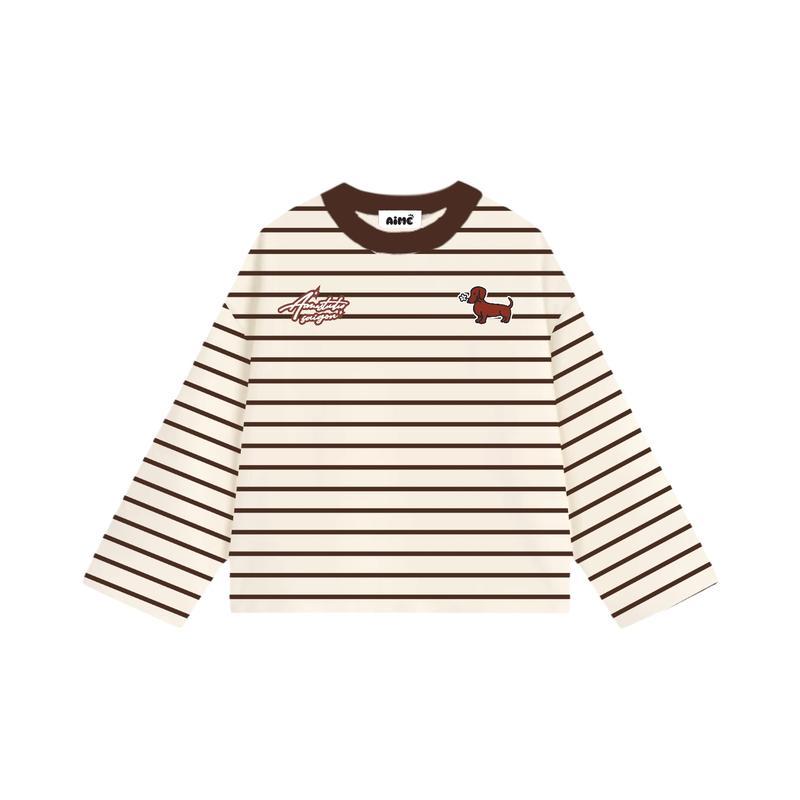 Áo Thun Tay Dài Sọc Ngang Thun Borip QC Long Sleeve Boxy AIMÉ Form Rộng Cổ Tròn "DOG - EUPHORIA" Unisex LA_BELLE_18 | BigBuy360 - bigbuy360.vn