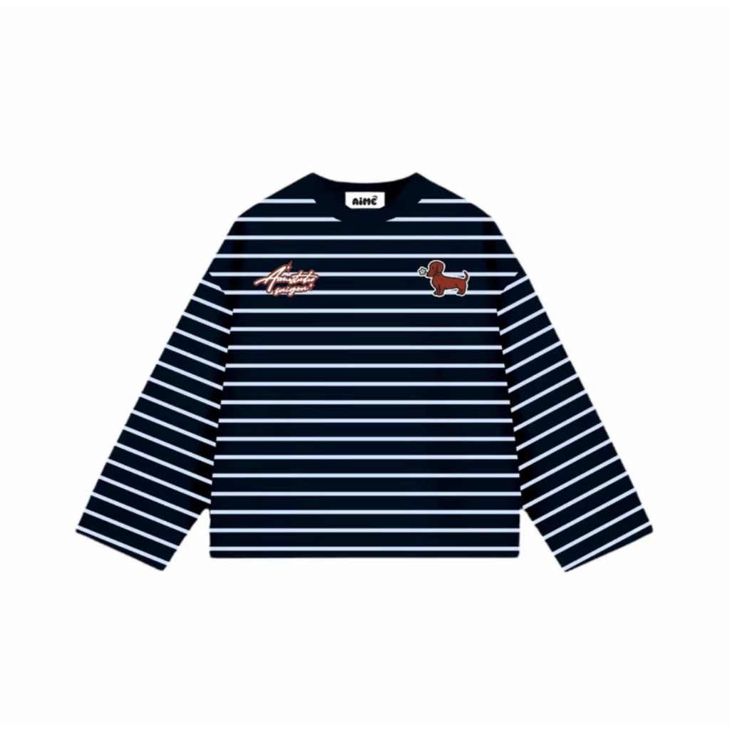 Áo Thun Tay Dài Sọc Ngang Thun Borip QC Long Sleeve Boxy AIMÉ Form Rộng Cổ Tròn "DOG - EUPHORIA" Unisex LA_BELLE_18 | BigBuy360 - bigbuy360.vn