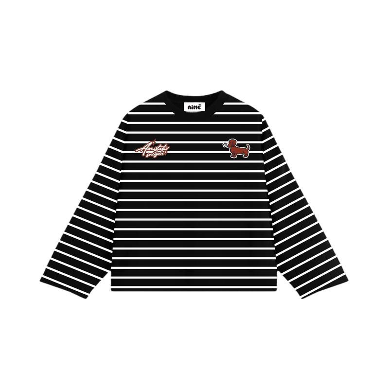 Áo Thun Tay Dài Sọc Ngang Thun Borip QC Long Sleeve Boxy AIMÉ Form Rộng Cổ Tròn "DOG - EUPHORIA" Unisex LA_BELLE_18 | BigBuy360 - bigbuy360.vn