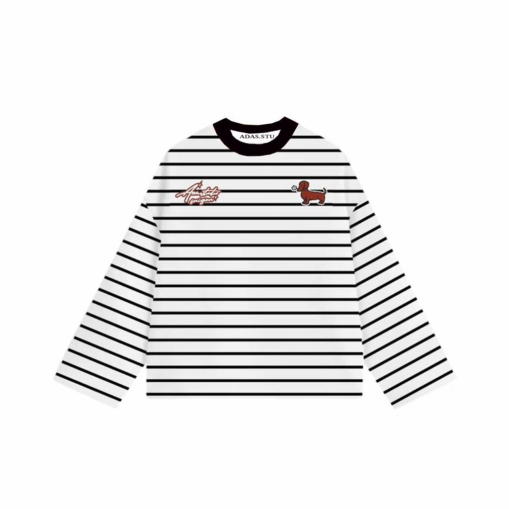 Áo Thun Tay Dài Sọc Ngang Thun Borip QC Long Sleeve Boxy AIMÉ Form Rộng Cổ Tròn "DOG - EUPHORIA" Unisex LA_BELLE_18 | BigBuy360 - bigbuy360.vn