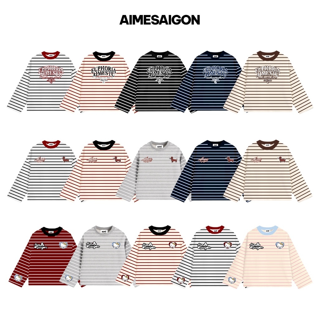 Áo Thun Tay Dài Sọc Ngang Thun Borip QC Long Sleeve Boxy AIMÉ Form Rộng Cổ Tròn "DOG - EUPHORIA" Unisex LA_BELLE_18